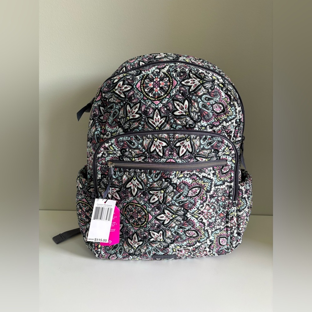 Vera Bradley Recycled Quilted Travel Campus Backpack in Bonbon Medallion